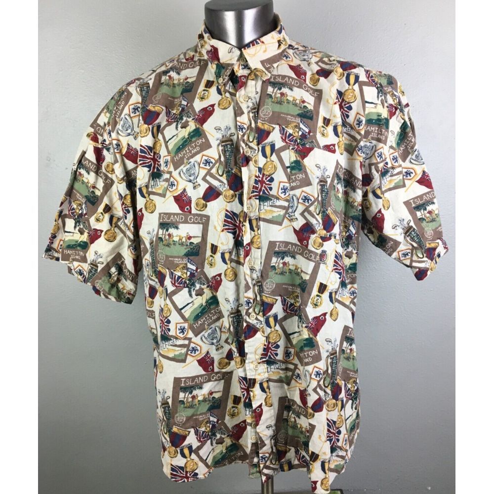 Mens Tommy Hilfiger Shirt Linen Blend Size XL island Golf Button Front Hamilton‎